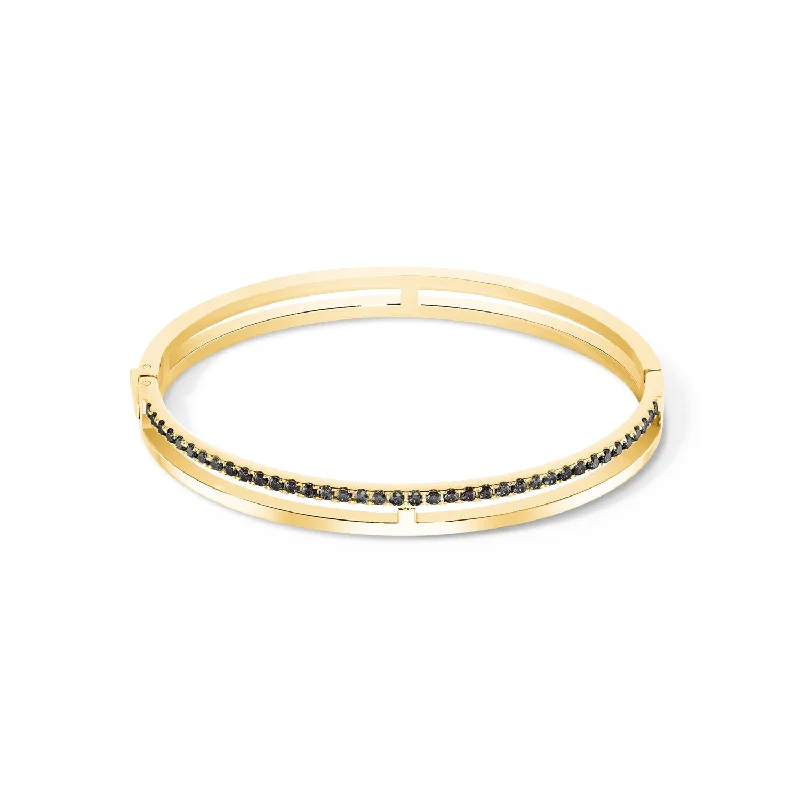 Ladies sterling silver bracelets-Coeur De Lion Eternal Unity Gold Black Bangle