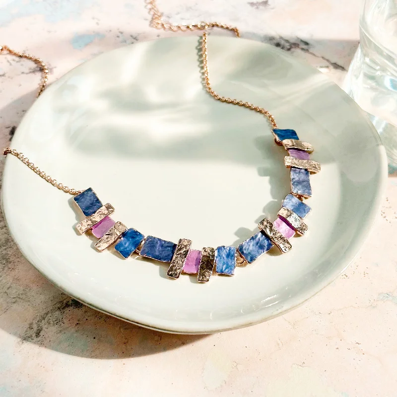 Ladies sapphire necklaces-Boho Style Geometric Squares Necklace