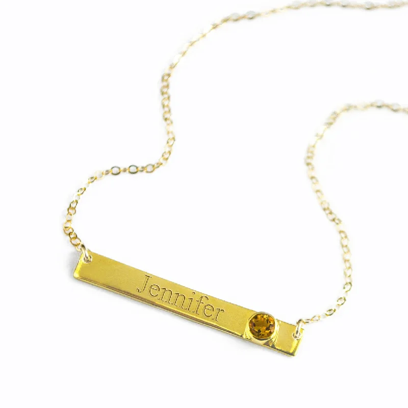 Ladies diamond necklaces-November Custom Bar Necklace with Bezel Birthstone