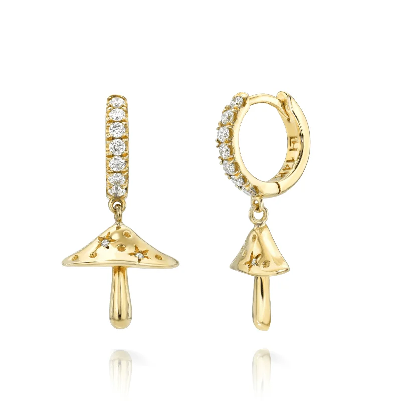 Ladies gold drop earrings-LH x Alice Baby Mushroom Diamond Pavé Orbit Hoops | Ready to Ship