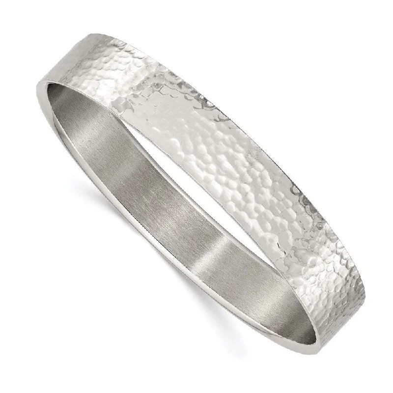 Ladies engraved gold bracelets-Stainless Steel Polished and Brushed Hammered Bangle