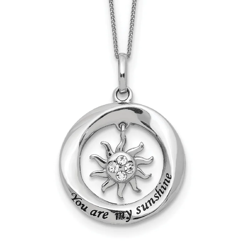 Ladies geometric necklaces-Sterling Silver Crystal 18-inch 19MM You Are My Sunshine Necklace