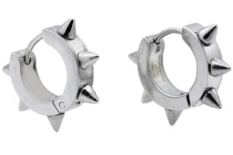 Ladies romantic earrings-Mens 20mm Stainless Steel Spike Hoop Earrings