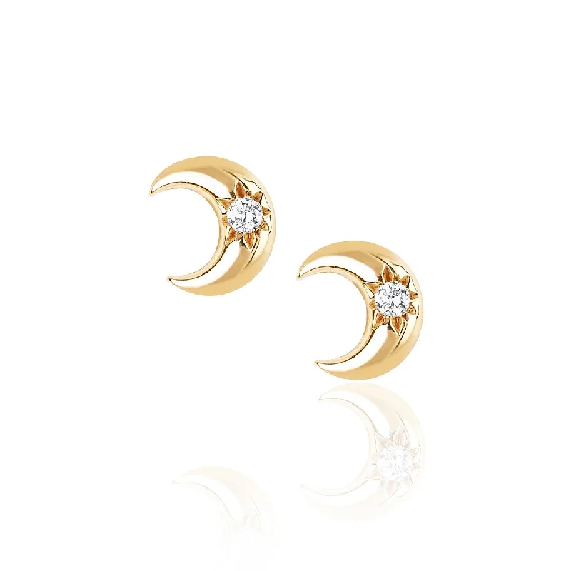 Ladies hoop earrings-Crescent Stud with Star Set Diamond