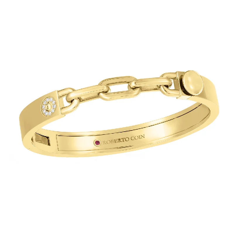 Ladies dainty bracelets-18K Yellow Gold Navarra Diamond Accent with 3 Link Chain Bangle