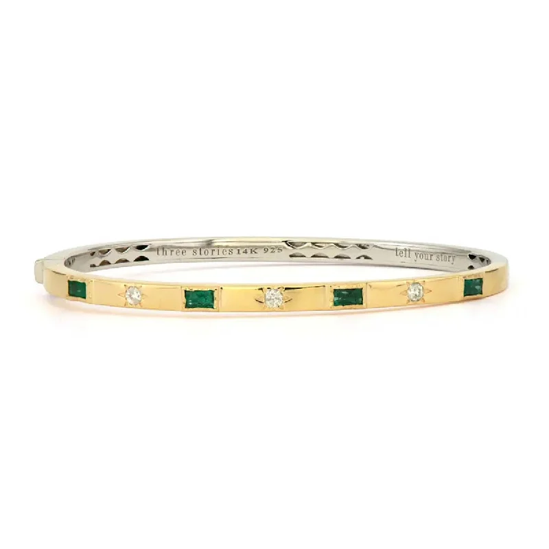 Ladies stackable bangles-Classic Two-toned Emerald And Diamond Bangle