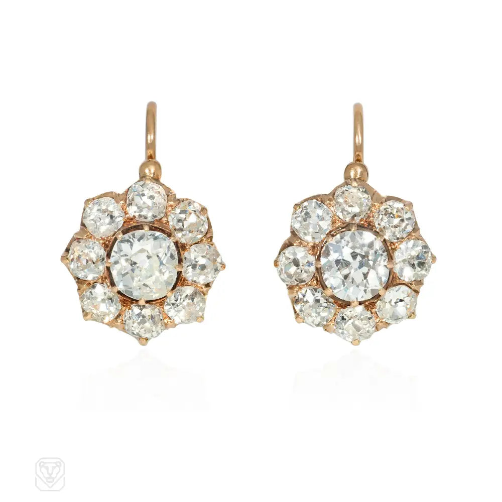 Ladies designer earrings-Antique gold and diamond cluster earrings