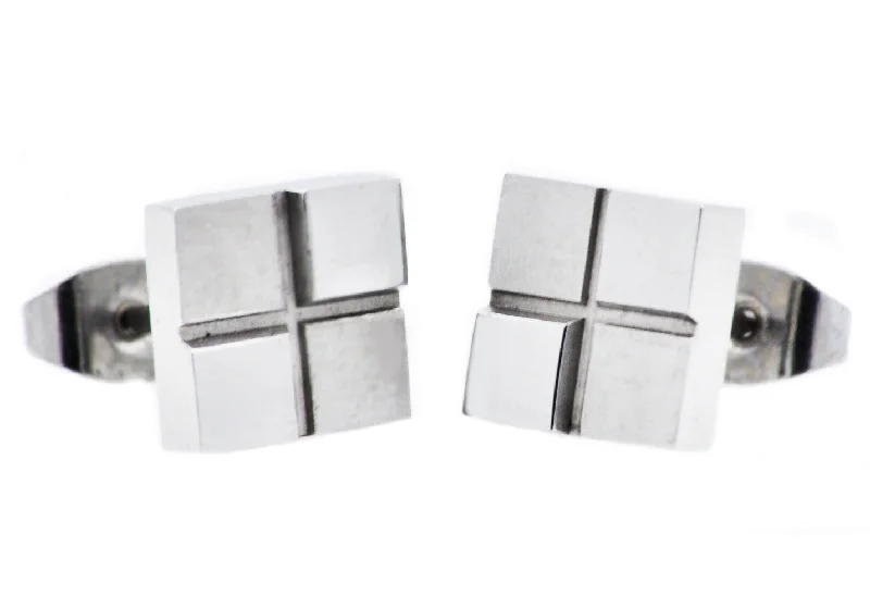 Ladies butterfly stud earrings-Mens 9mm Stainless Steel Earrings