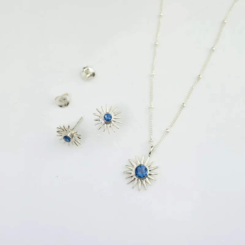 Ladies simple necklaces-Sun Burst Necklace and Stud Earring Set, Sunshine Birthstone Jewelry Set