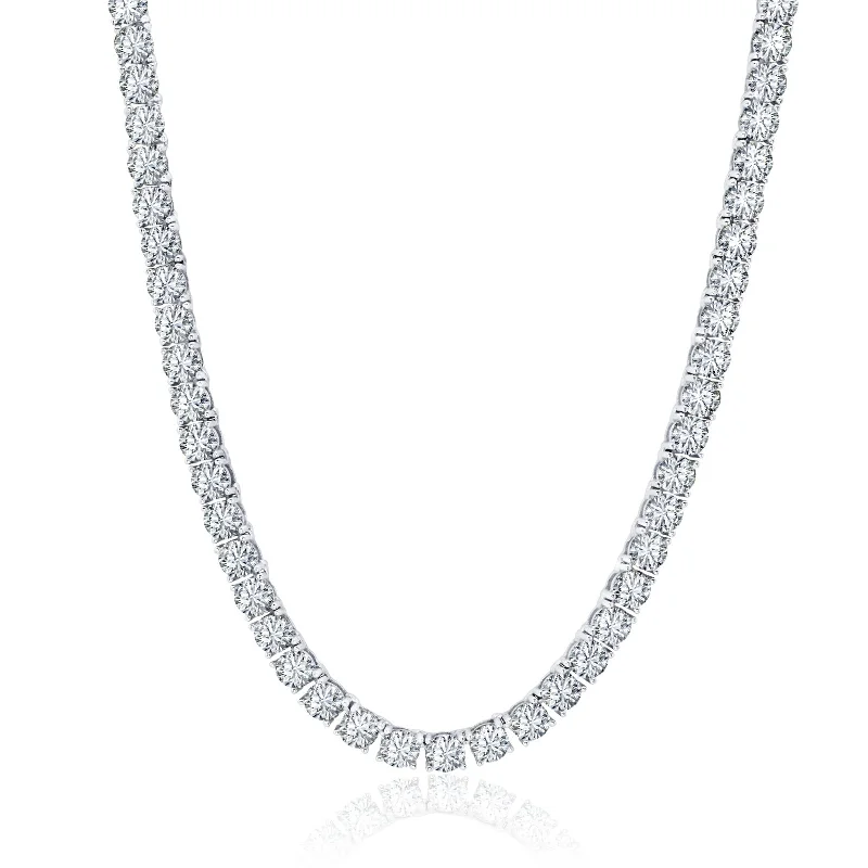 Ladies eternity circle necklaces-Luxe Layers Sterling Silver 4MM Round Cubic Zirconia 24-inch Tennis Necklace