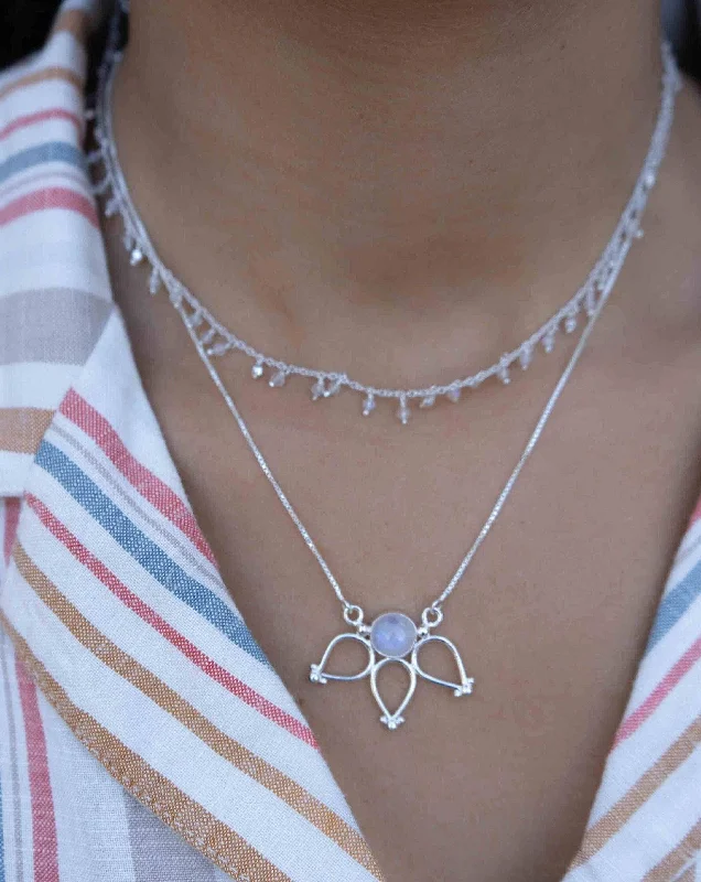 Ladies personalized necklaces-Lotus Flower Necklace (only) ~Moonstone ~ Sterling Silver 925 ~ MN077