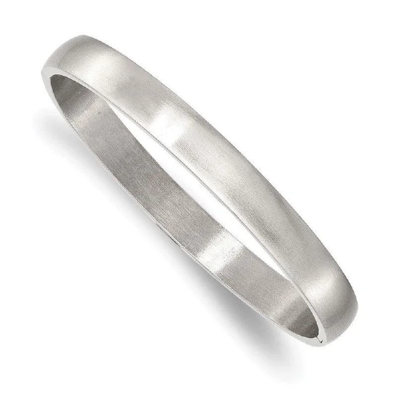 Ladies stackable bracelets-Stainless Steel Brushed and Polished 8mm Hinged Bangle