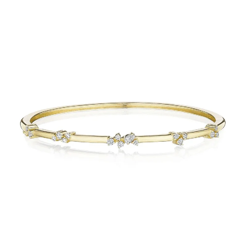 Ladies luxury bracelets-Diamond Cluster Station Bangle