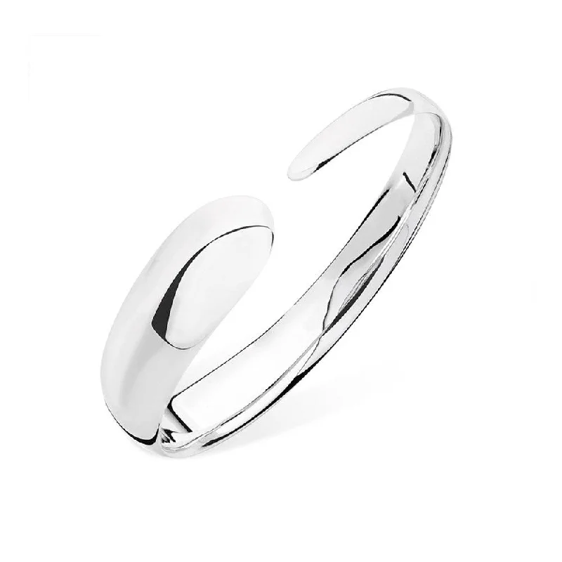 Ladies polished bangles-Flat Drop Sterling Silver Bangle