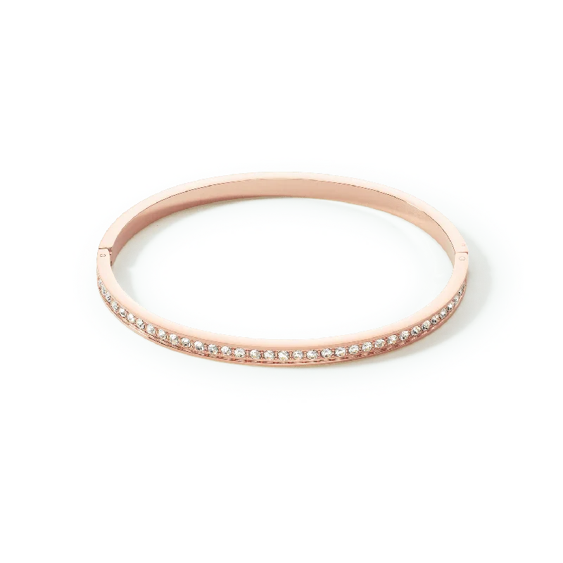 Ladies elastic bracelets-Coeur De Lion Rose Gold and White Crystal Bangle