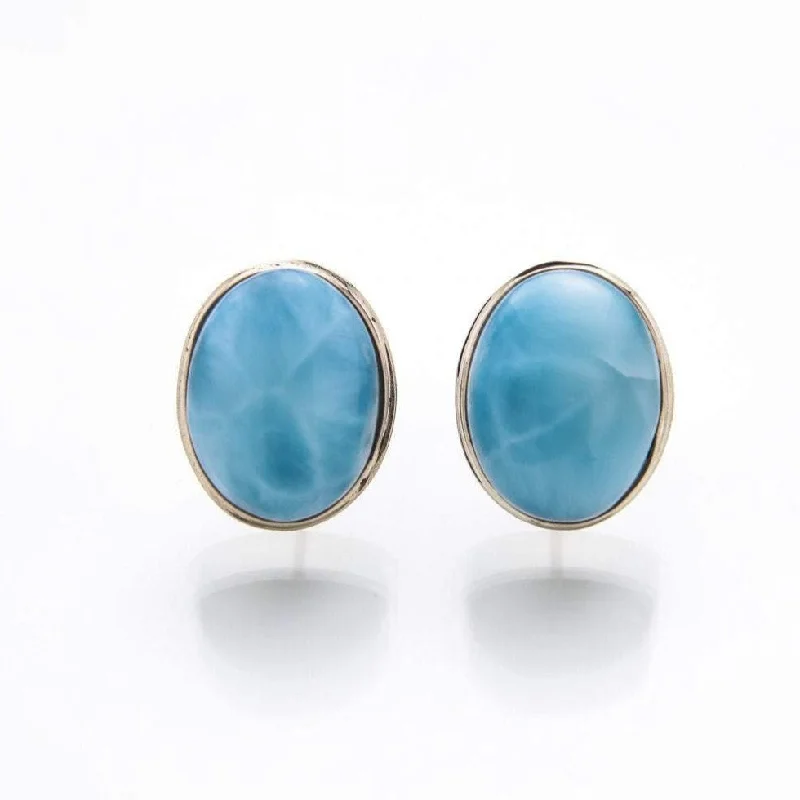 Ladies luxury earrings-Larimar 14K Gold Earrings Haily