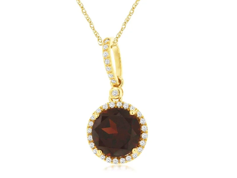 Ladies pearl necklaces-14K Yellow Gold Garnet & Diamond  Necklace