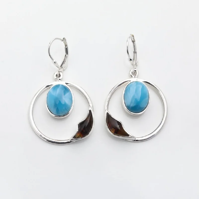 Ladies statement earrings-Larimar Amber Earrings Isleña