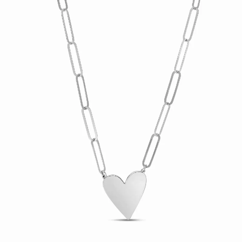 Ladies flower-shaped necklaces-Sterling Silver 18-inch 4.2MM Heart Paperclip Necklace