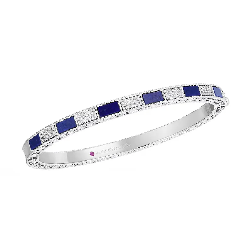 Ladies leather cuff bracelets-18K White Gold Lapis Lazuli and Diamond Bangle