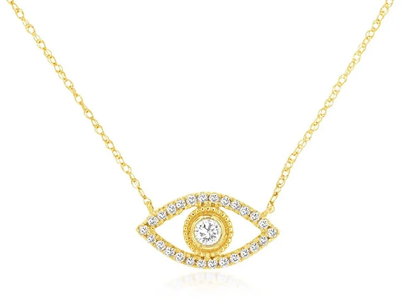 Ladies dainty necklaces-14K Yellow Gold Diamond Eye Necklace