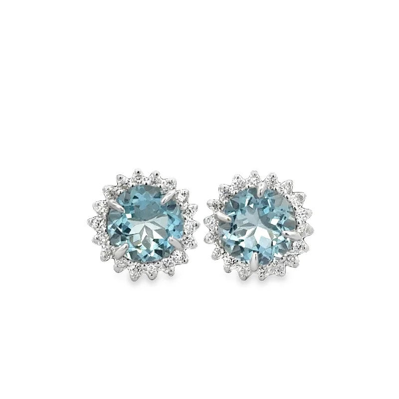 Ladies retro earrings-Aquamarine and Diamond Stud Earrings in White Gold