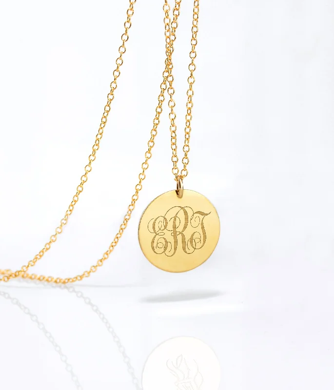 Ladies multi-layered necklaces-Personalized Swirly Monogram Necklace - Initials Disk Necklace [19mm]