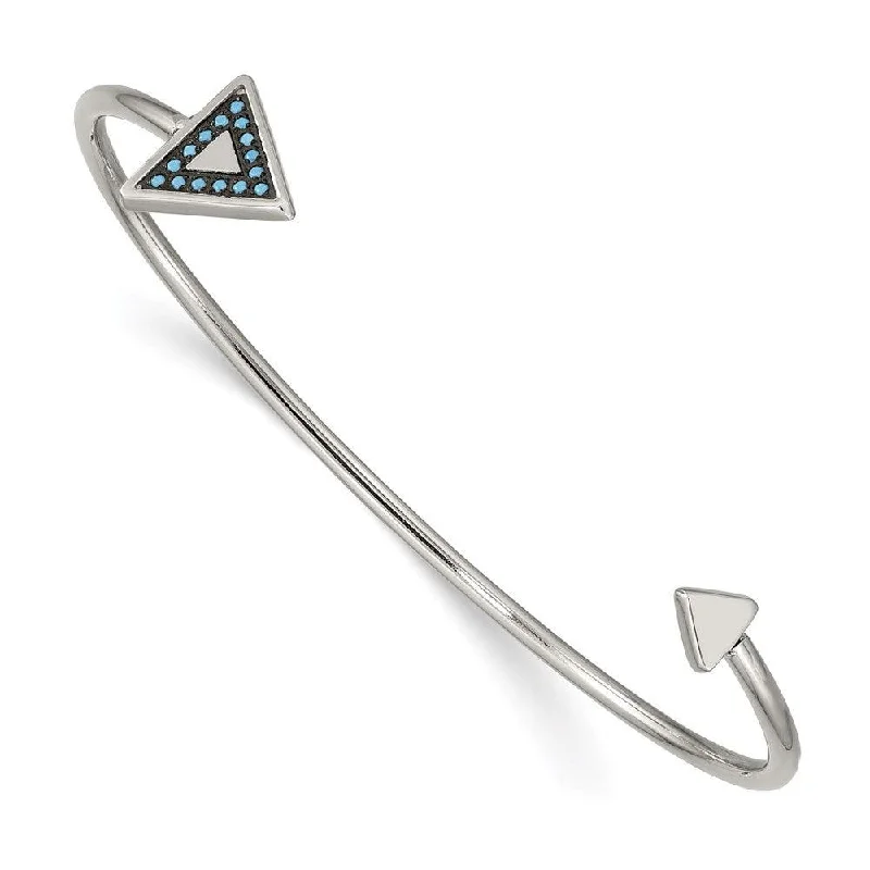 Ladies gold cuff bracelets-Stainless Steel Polished with Reconstructed Turquoise Triangle Bangle