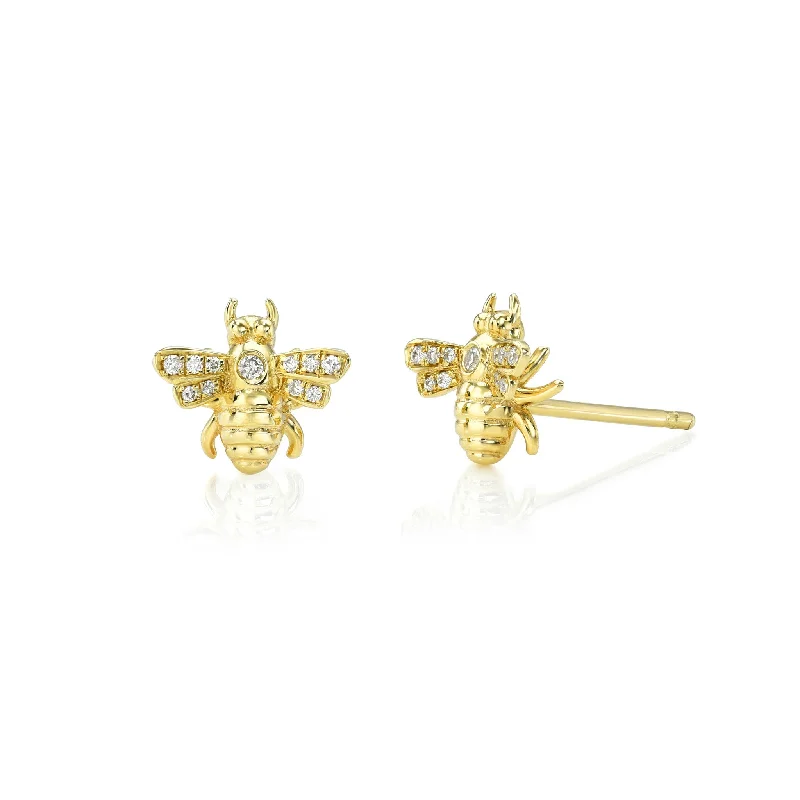 Ladies antique earrings-Baby Bee Diamond Studs