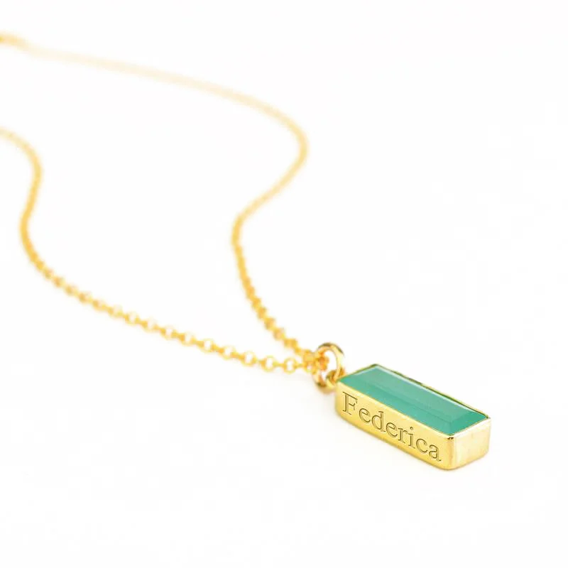 Ladies bridal necklaces-Aqua Chalcedony Vertical Bar Necklace : March Birthstone : Adira Series