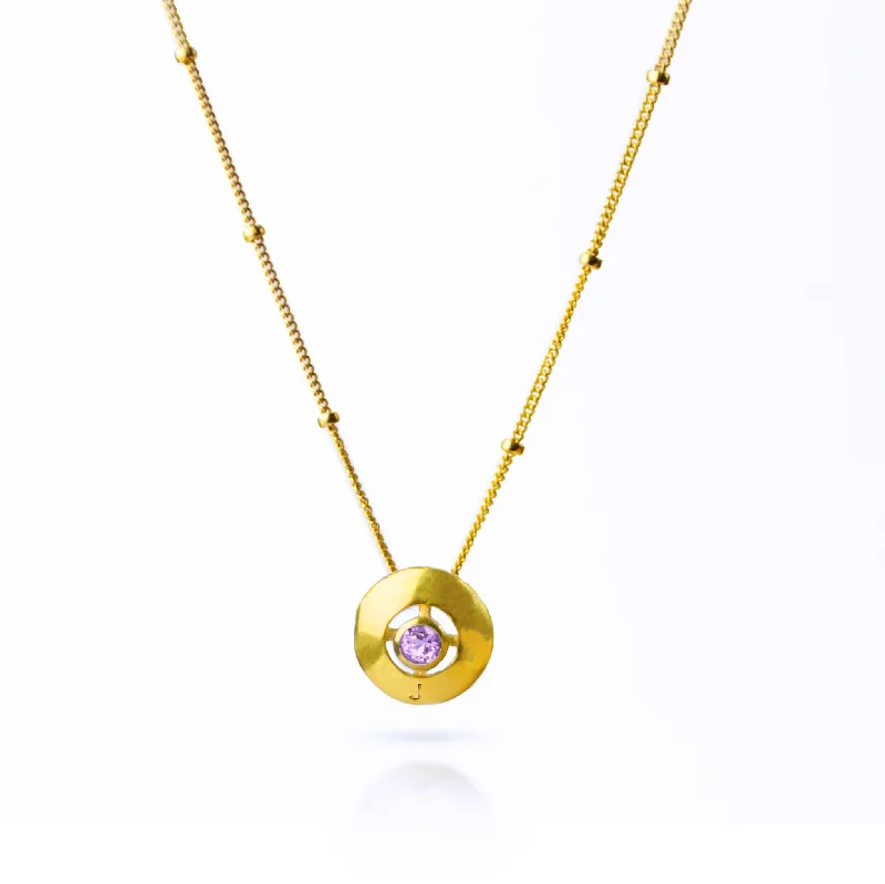 Ladies lock pendant necklaces-Custom Engraved Circle Donut Birthstone Pendant Necklace