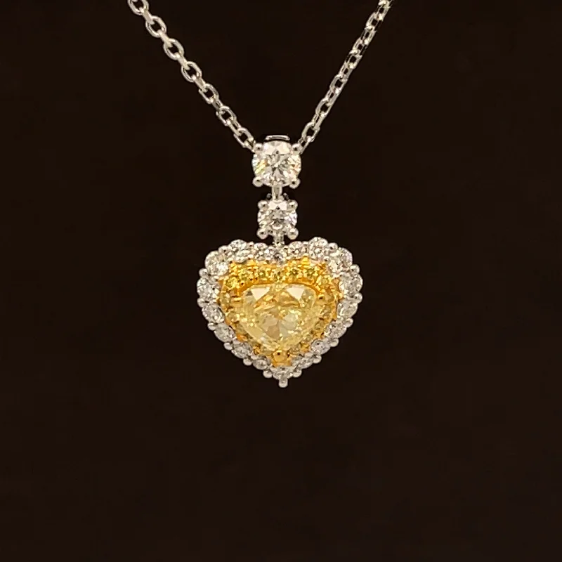 Ladies matching necklace sets-Fancy Yellow & White Diamond 1.18ctw Heart Necklace in 18k Two-Tone Gold - #408 - NLDIA068506