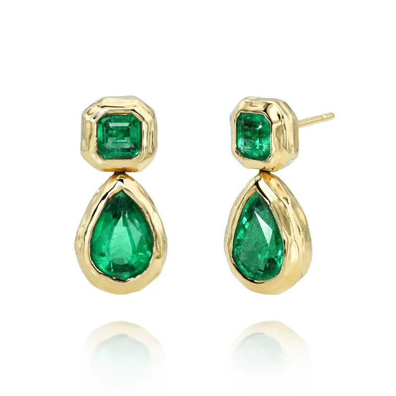 Ladies drop earrings-Asscher and Pear Emerald Drop River Earrings