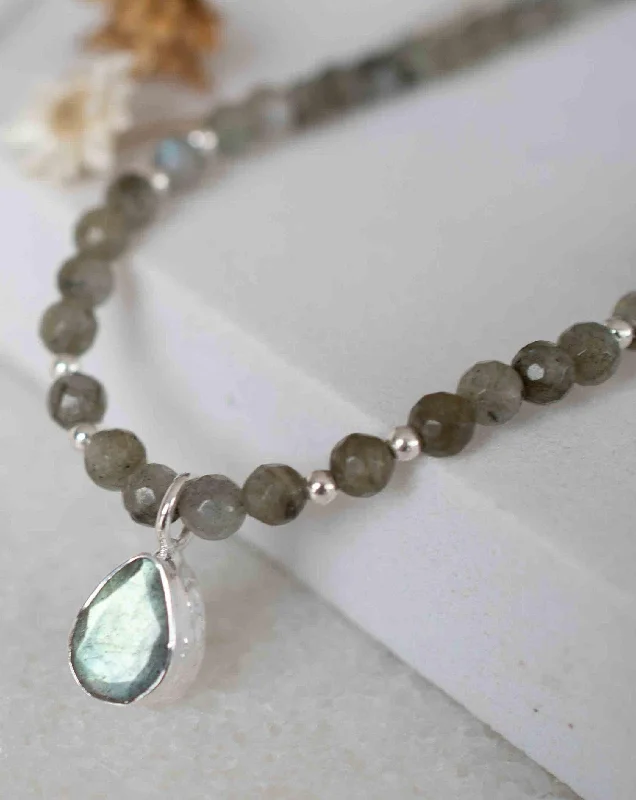 Ladies luxury diamond pendant necklaces-Labradorite Bead Necklace ~ Sterling Silver 925 ~ MN002