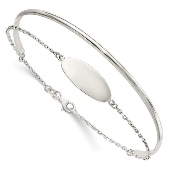 Ladies gold tennis bracelets-Sterling Silver Polished ID Bangle