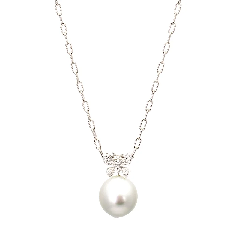 Ladies luxury diamond pendant necklaces-Pearl Butterfly Necklace