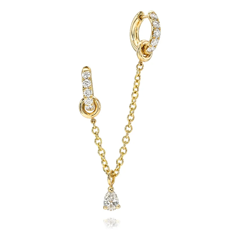 Ladies drop earrings-Double Pavé Chain Hoop Earring with Pear Drop Diamond