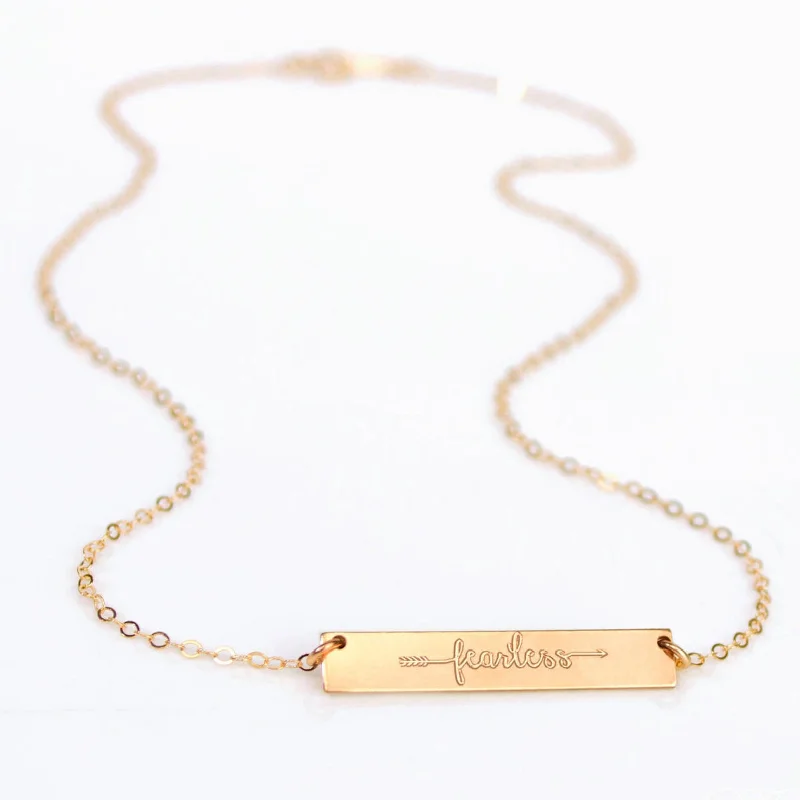 Ladies long pendant necklaces-Fearless Necklace - Silver, Gold or Rose Gold Bar Necklace