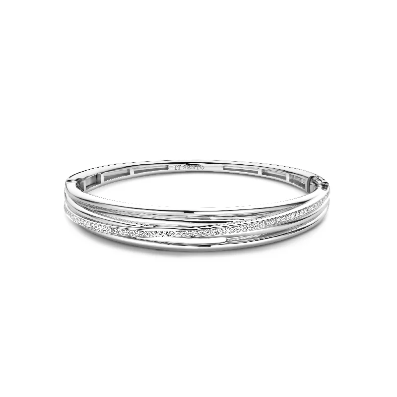 Ladies luxury bangles-Ti Sento Silver Cubic Zirconia 4 Band Bangle