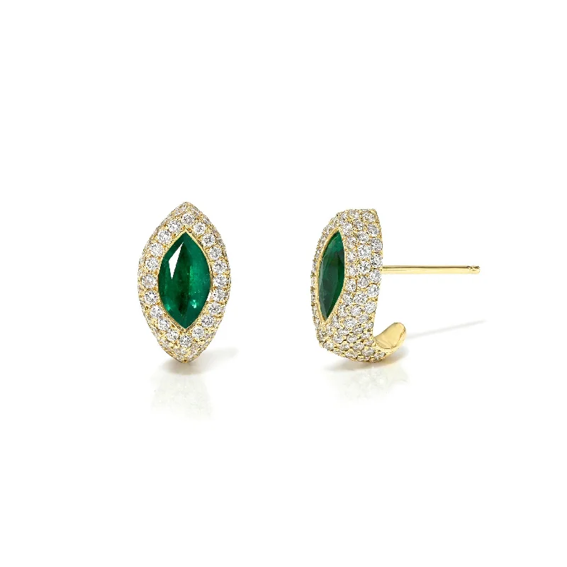 Ladies gold leaf earrings-Pavé Marquise Emerald Stuggies