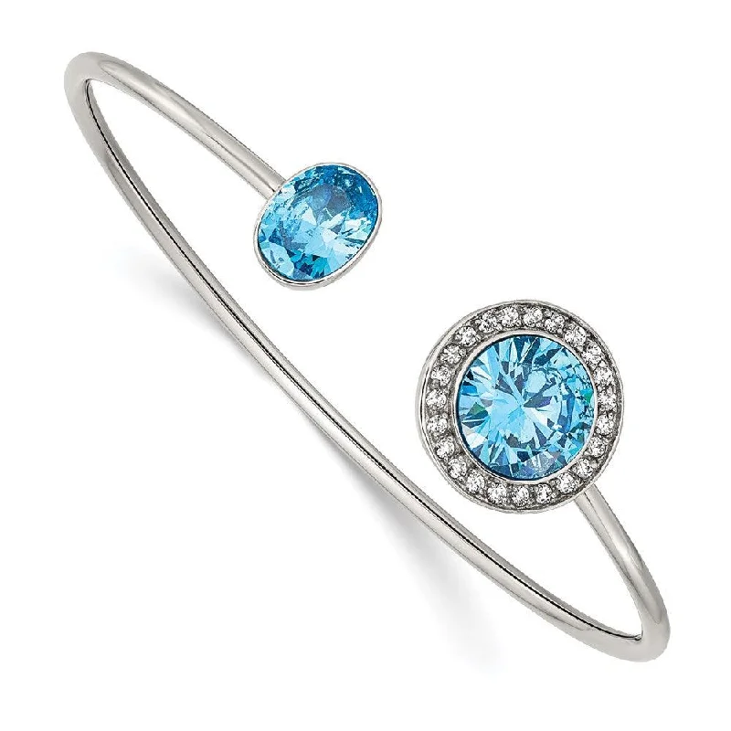 Ladies bangles-Stainless Steel Polished with Blue and Clear CZ Bangle