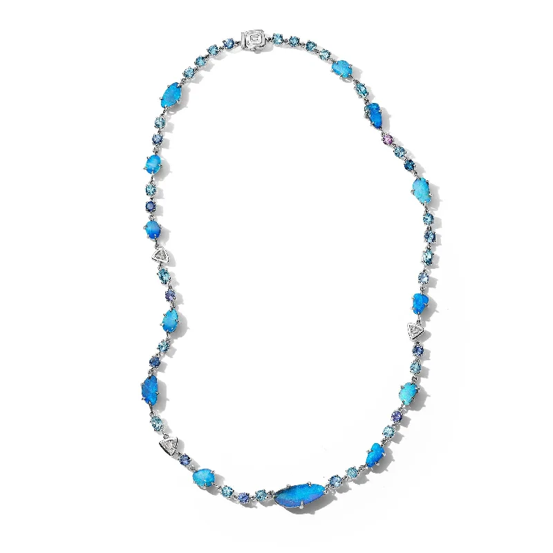 Ladies minimalist necklaces-ZoZo Opal, Sapphire, Aquamarine, Blue Topaz & Diamond Necklace