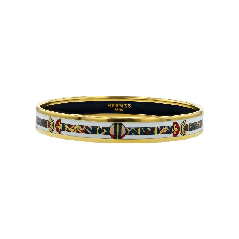 Ladies chic bangles-Hermes White Enamel Bangle with Red, Black and Gold