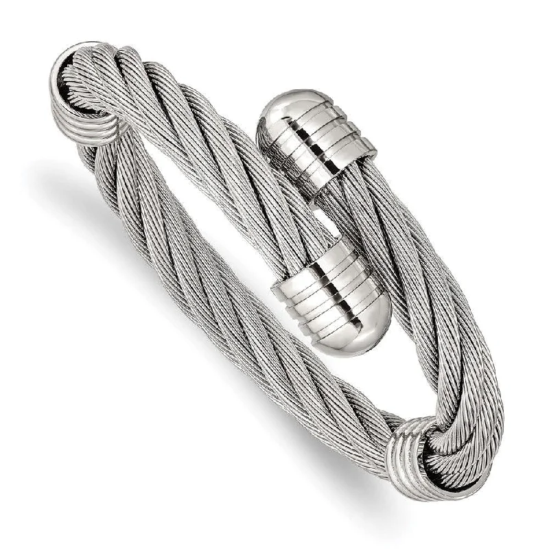 Ladies charm bangle bracelets-Stainless Steel Polished Adjustable Twist Wire Cuff Bangle