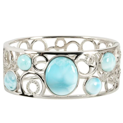 Ladies stackable bracelets-Sterling Silver Larimar Pebbles By The Sea Bangle