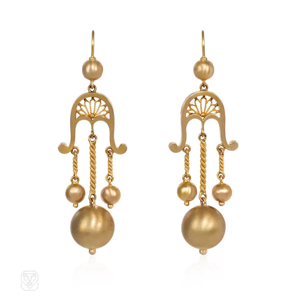 Ladies gold hoop earrings-Antique gold girandole earrings