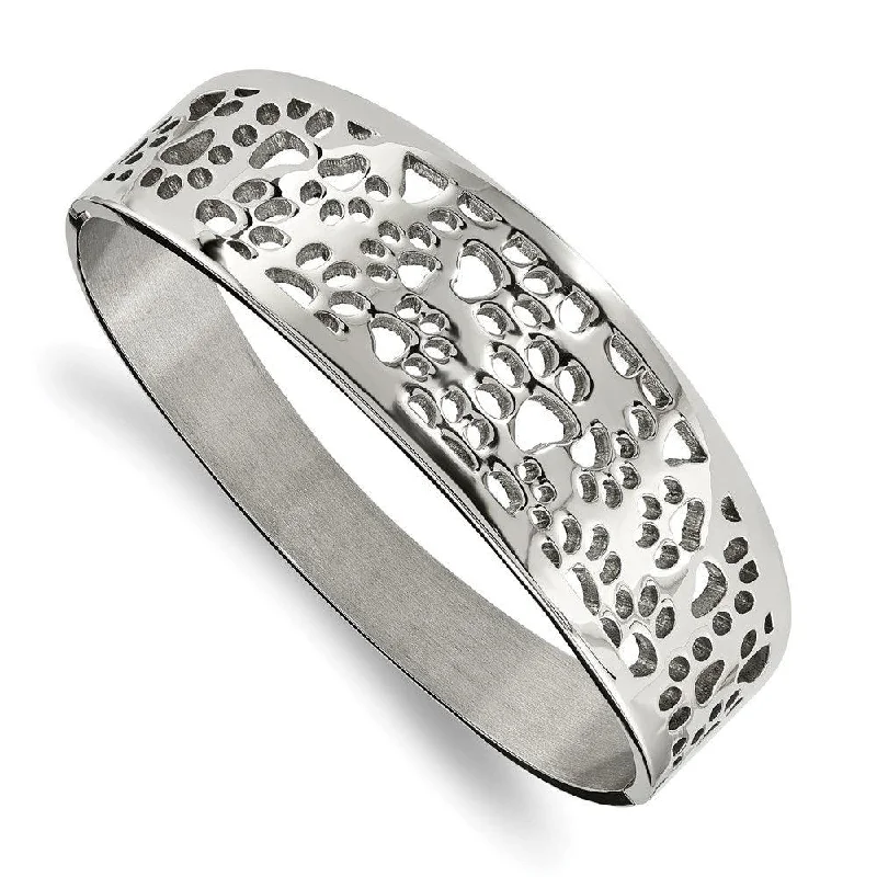 Ladies textured bangles-Stainless Steel Polished Paw Print Cut-out Hinged Bangle