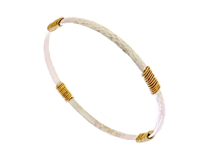 Ladies modern bangles-Yaron Morhaim Silver and Gold Wired Hammered Bangle