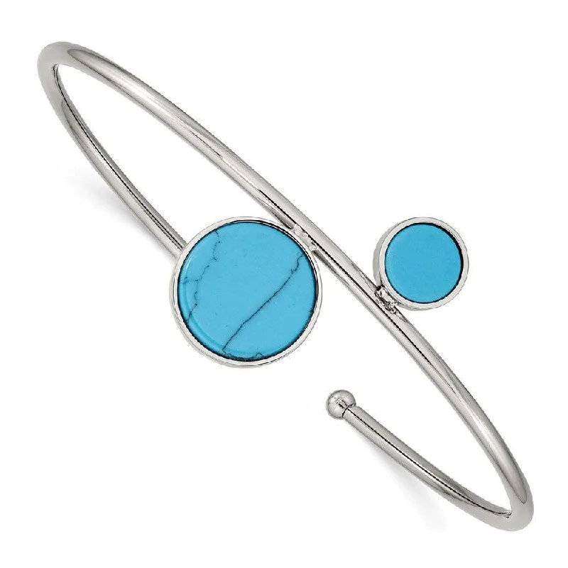 Ladies beaded bracelets-Stainless Steel Polished with Reconstructed Turquoise Flexible Bangle