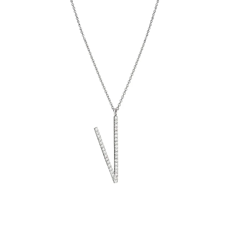 Ladies pearl necklaces-Type Letter V Diamond Pendant Necklace